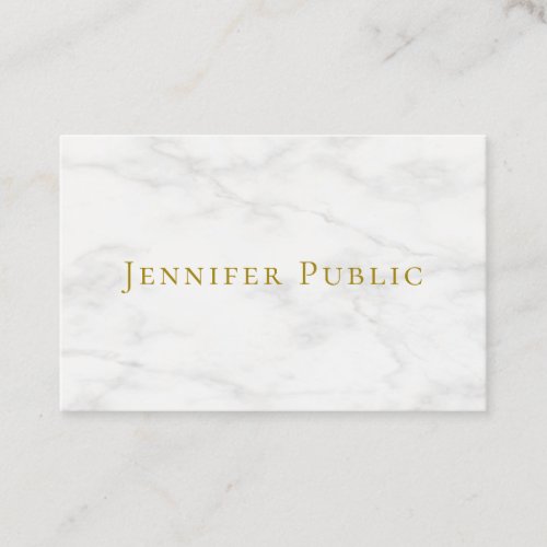 Gold Look Text White Marble Elegant Template Business Card