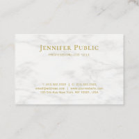 Elegant White Luxury Business Cards with Marble Texture and Gold