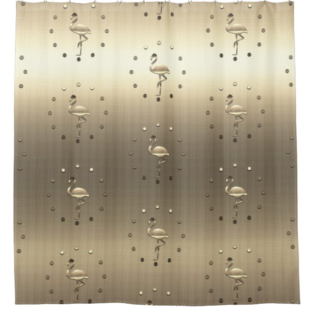 Gold Look Vintage Style Flamingos Shower Curtain (Front)