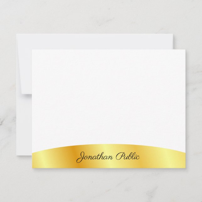 Gold Look White Personalized Elegant Handwriting Note Card (Front)
