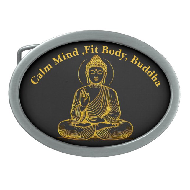 Gold Looking Buddha Statue Radiating Tranquility Belt Buckle (Front)