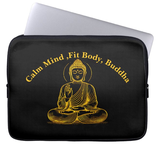 Gold Looking Buddha Statue Radiating Tranquility Laptop Sleeve (Front)