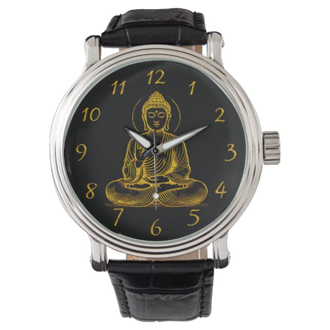 Gold Looking Buddha Statue Radiating Tranquility Watch (Front)