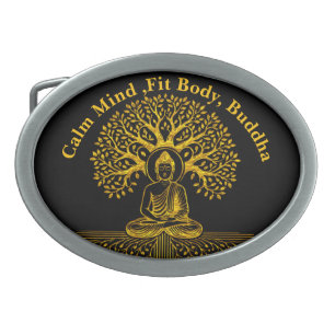 Gold Looking Buddha Surrounded by Intricate Leaves Belt Buckle