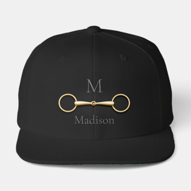 Gold Loose Ring Snaffle Bit Monogrammed Visor (Front)