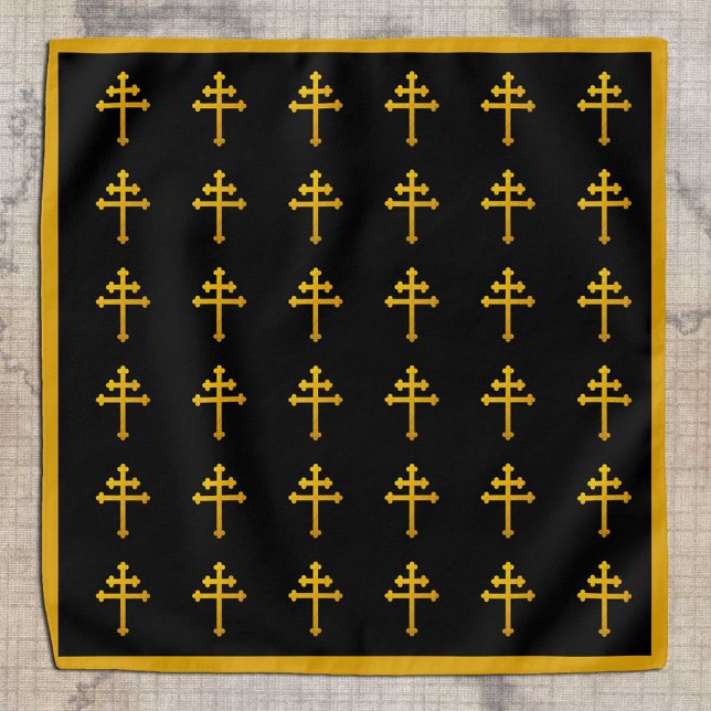 Gold Lorraine Cross, Black / Gold Rim, Christian Bandana (Creator Uploaded)