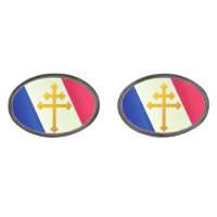 Gold Lorraine Cross & French Flag / France