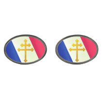 Gold Lorraine Cross & French Flag / France Cufflinks