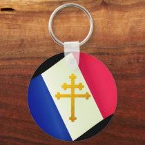 Gold Lorraine Cross & French Flag / France Keychain