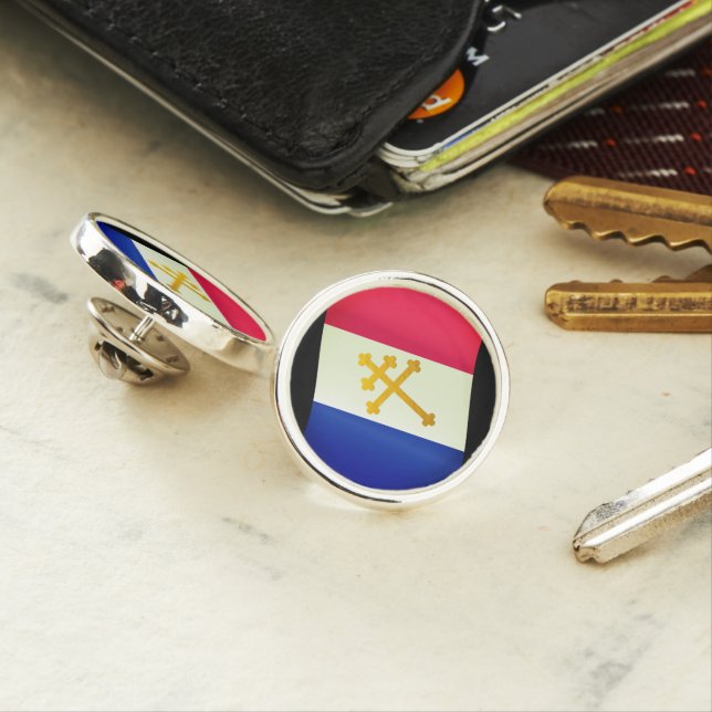 Gold Lorraine Cross & French Flag / France Lapel Pin (In Situ)