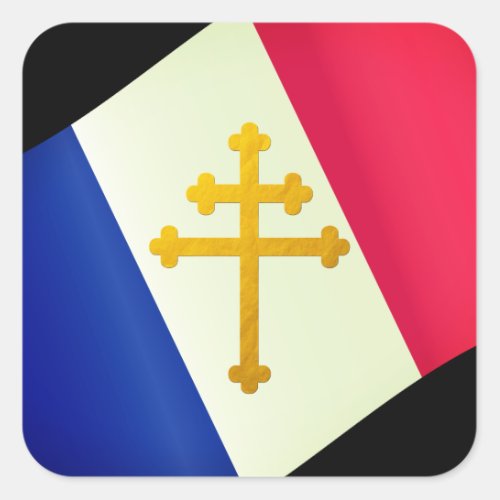 Gold Lorraine Cross  French Flag  France Square Sticker