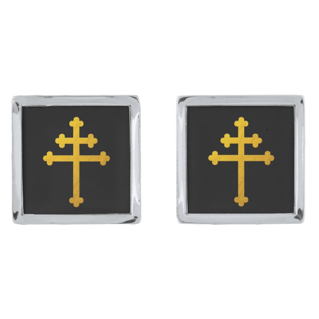 Gold Lorraine Cross on Black / Business fashion Cu Cufflinks (Front)