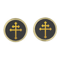 Gold Lorraine Cross on Black / Business fashion Cufflinks