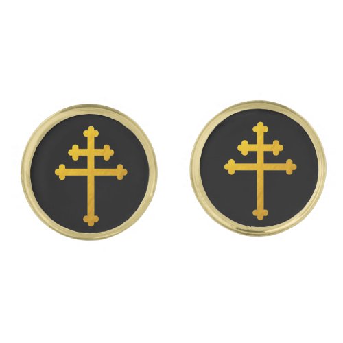 Gold Lorraine Cross on Black  Business fashion Cufflinks