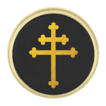 Gold Lorraine Cross on Black / Business fashion  Gold Finish Lapel Pin