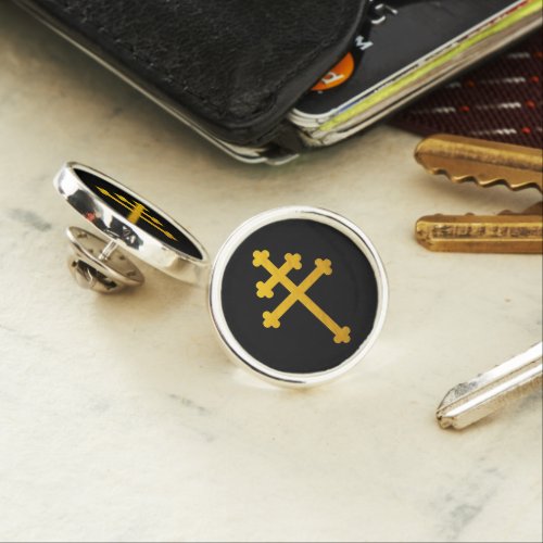 Gold Lorraine Cross on Black  Business fashion Lapel Pin