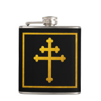 Gold Lorraine Cross on Black / Christian Church Flask