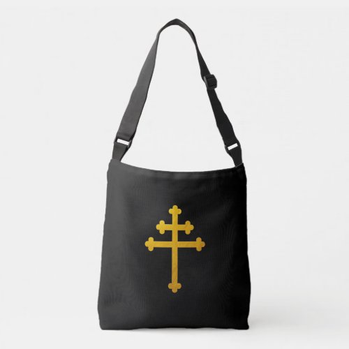 Gold Lorraine Cross on Black  Christian  Crossbody Bag