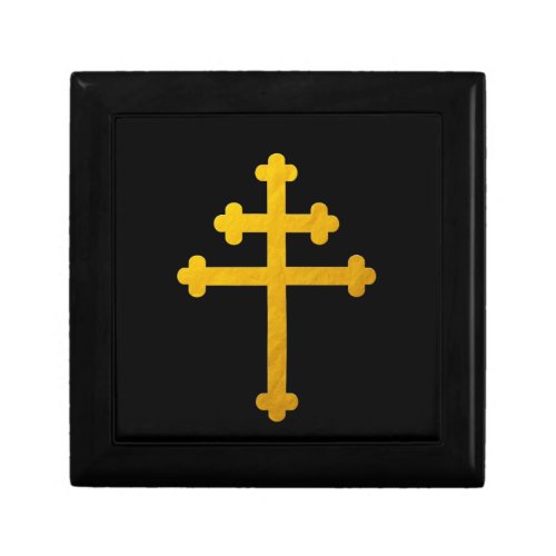 Gold Lorraine Cross on Black  Christian  Gift Box
