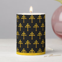 Gold Lorraine Cross on Black / Christian Golden Pillar Candle