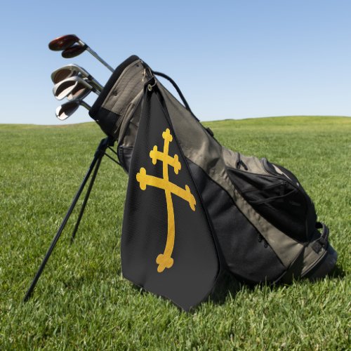 Gold Lorraine Cross on Black Christian Golf Towel