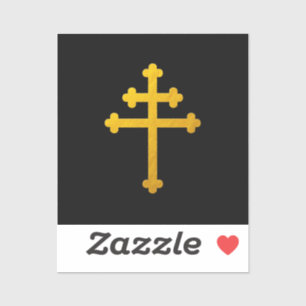 Gold Lorraine Cross on Black / Christian Large Sticker