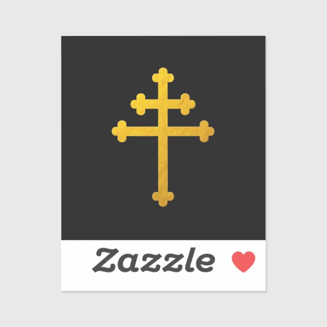 Gold Lorraine Cross on Black / Christian Large Sticker (Sheet)