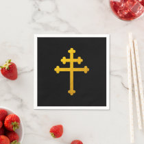 Gold Lorraine Cross on Black / Christian  Napkins