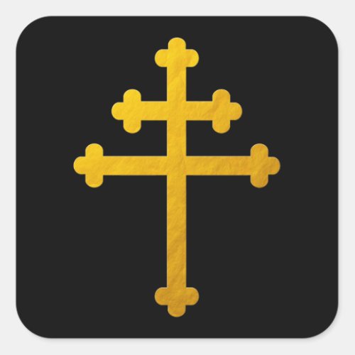 Gold Lorraine Cross on Black  Christian Stickers