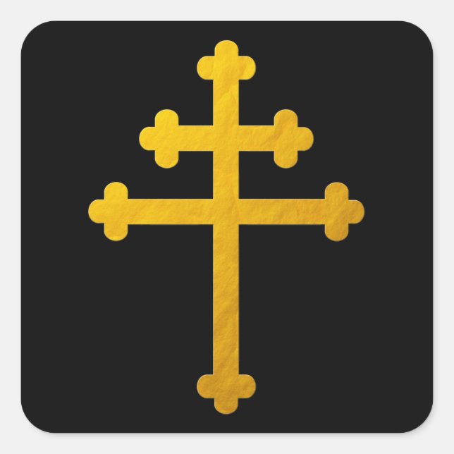 Gold Lorraine Cross on Black / Christian Stickers (Front)