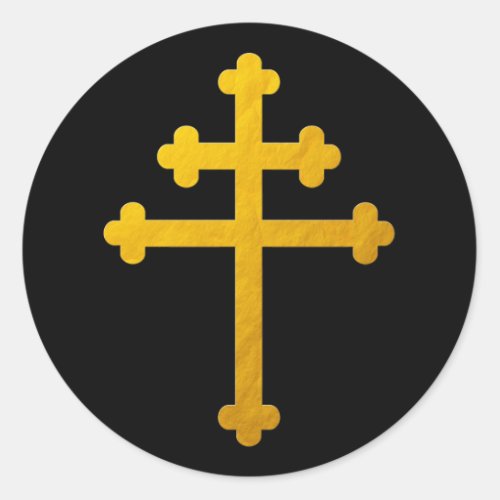 Gold Lorraine Cross on Black  Christian Stickers