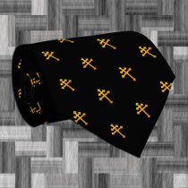 Gold Lorraine Cross on Black Chuch / funeral Neck Tie