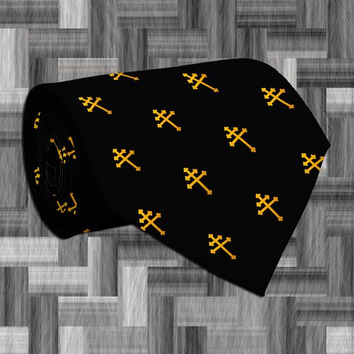 Gold Lorraine Cross on Black Chuch  funeral Neck Tie