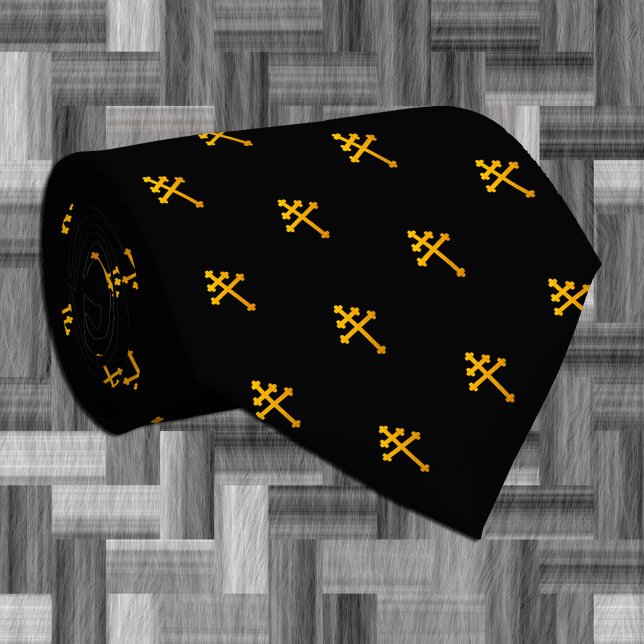 Gold Lorraine Cross on Black Chuch / funeral Neck Tie (Creator Uploaded)