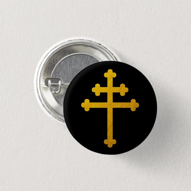 Gold Lorraine Cross on Black / fashion Button (Front & Back)