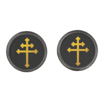 Gold Lorraine Cross on Black / fashion Cufflinks