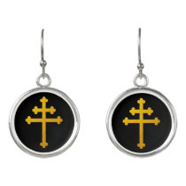 Gold Lorraine Cross on Black / fashion Earrings