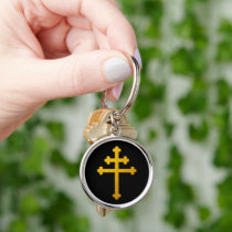 Gold Lorraine Cross on Black / fashion  Keychain