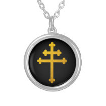 Gold Lorraine Cross on Black / fashion Silver Plated Necklace