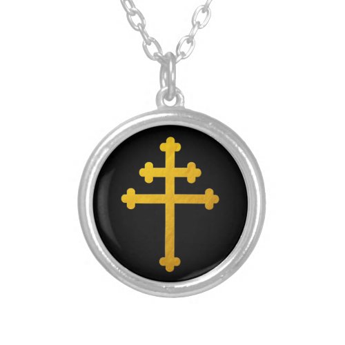 Gold Lorraine Cross on Black  fashion Silver Plated Necklace