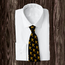 Gold Lorraine Cross on Black / funeral Neck Tie