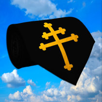 Gold Lorraine Cross on Black / funeral Neck Tie