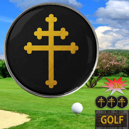 Gold Lorraine Cross on Black  Golf Ball Marker