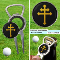 Gold Lorraine Cross on Black / Golf Ball Marker Divot Tool