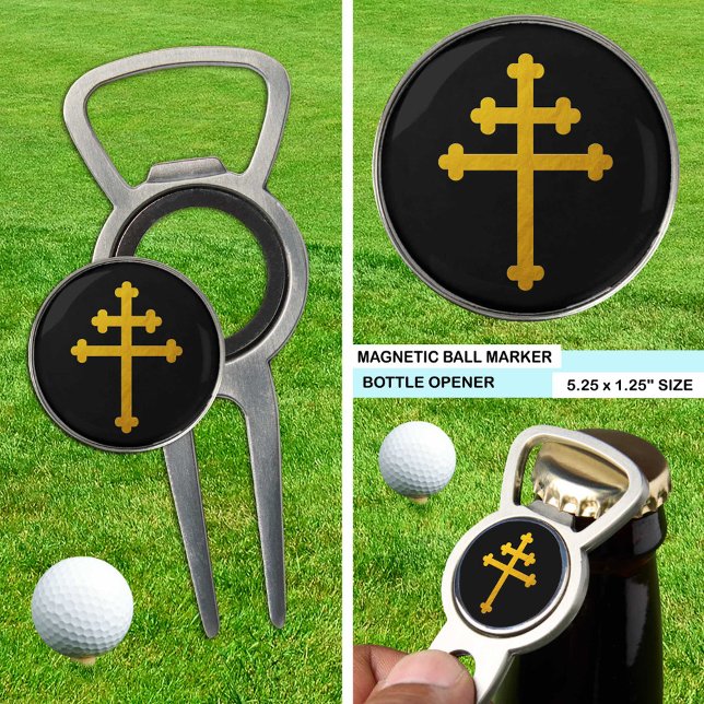 Gold Lorraine Cross on Black / Golf Ball Marker Divot Tool (Creator Uploaded)