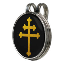 Gold Lorraine Cross on Black / Golf Ball Marker Golf Hat Clip