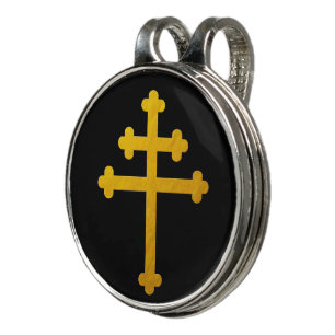 Gold Lorraine Cross on Black / Golf Ball Marker Hat Clip
