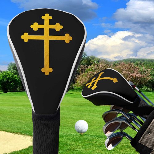 Gold Lorraine Cross on Black  Golf Heads Covers