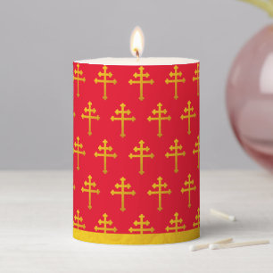 Gold Lorraine Cross on Red / Christian Golden Pillar Candle