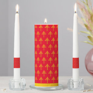 Gold Lorraine Cross on Red / Christian Golden /Set Unity Candle Set